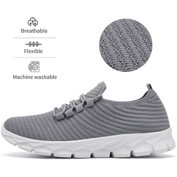 Men's Grey Gym Sneaker Running Breathable Lightweight Walking Slip on Shoes - Picture 3 of 6